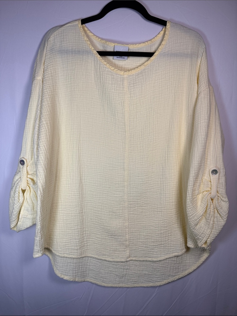 C.M.C (Color Me Cotton) Relaxed Textured Tunic Top in Soft Yellow